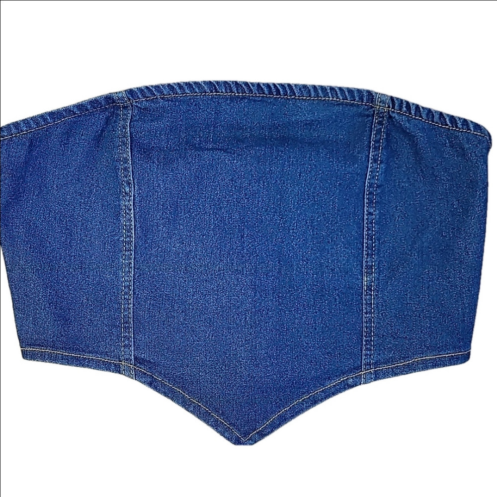 LA Armario Blue Denim Canadian Tuxedo Tube Top Size XLarge NWT